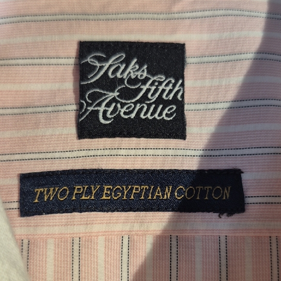 Saks Fifth Avenue Luxury Long Sleeve Pink and White Striped Mens Dress Shirt - Picture 3 of 11